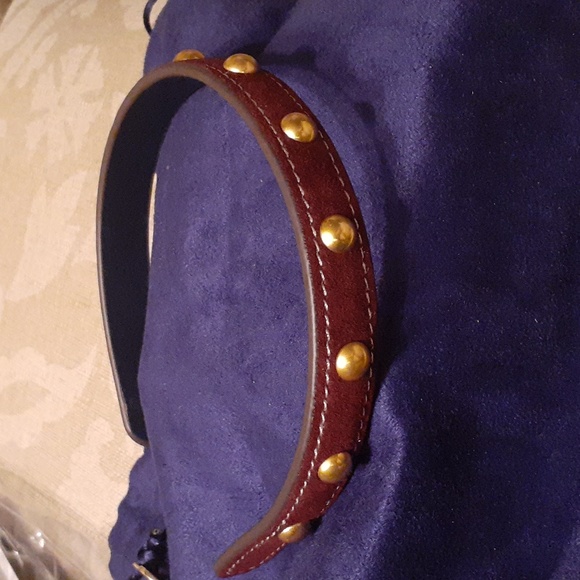 TORY BURCH LEATHER SUEDE STUDDED HEADBAND RARE AUTHENTIC - Picture 2 of 9